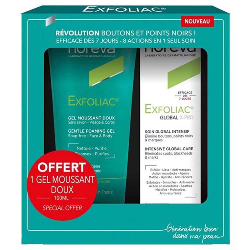 Noreva Exfoliac Coffret Global X-PRO 30ml + Gel Moussant Doux 100ml