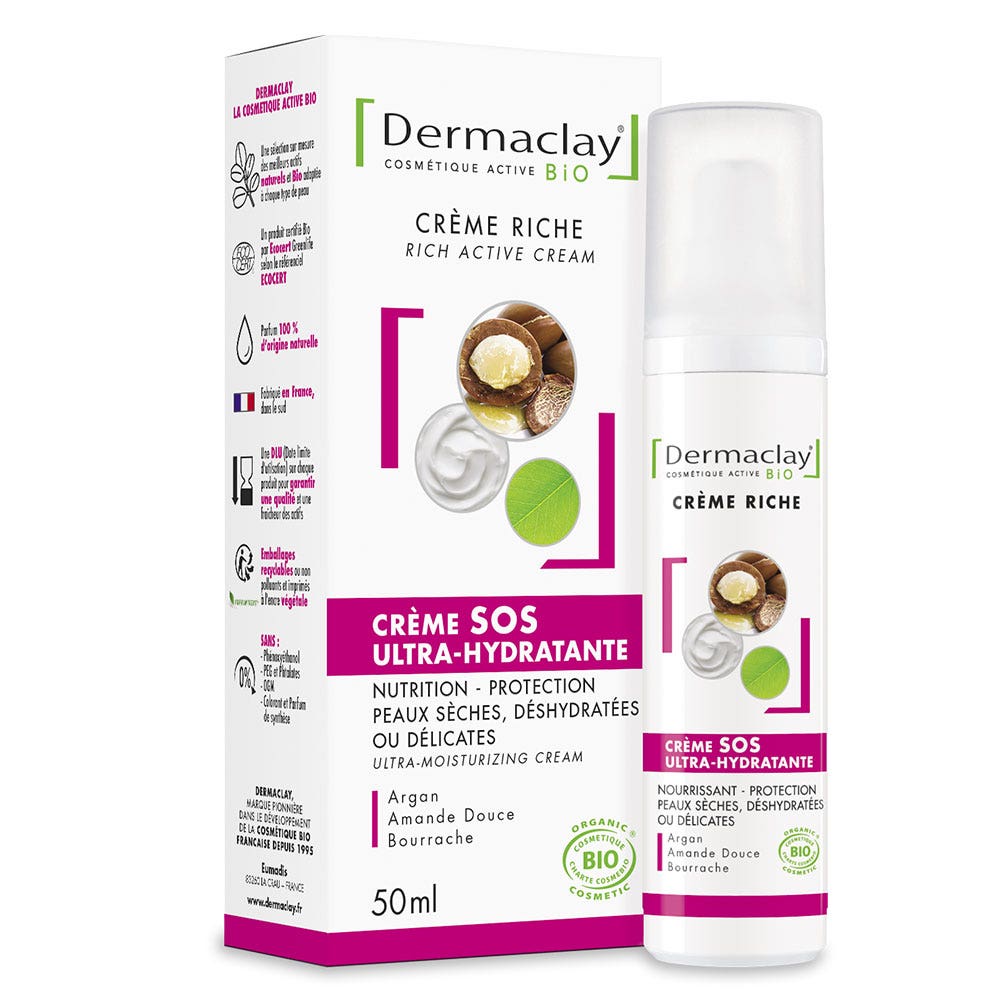 Dermaclay Creme Sos Ultra Hydratante Jour Bio 50ml
