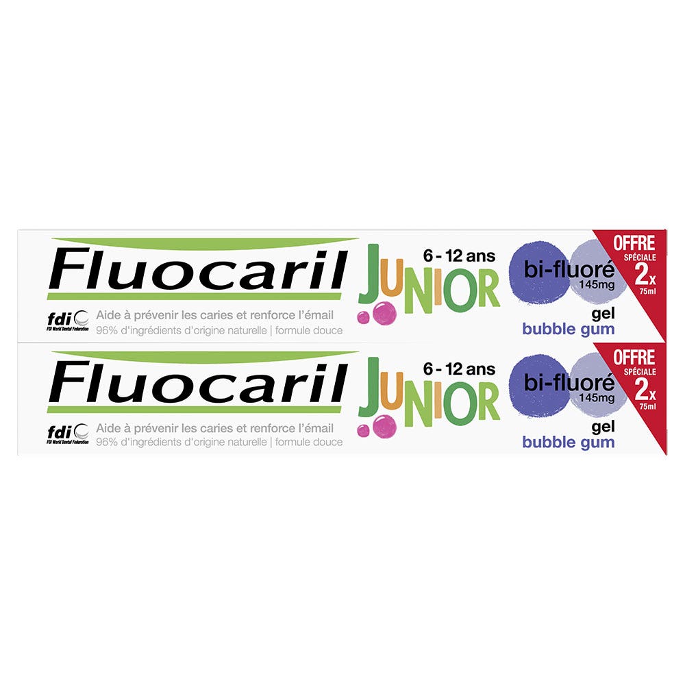 Fluocaril Dentifrice Junior 6-12 Ans Gel Bubble 2x75ml