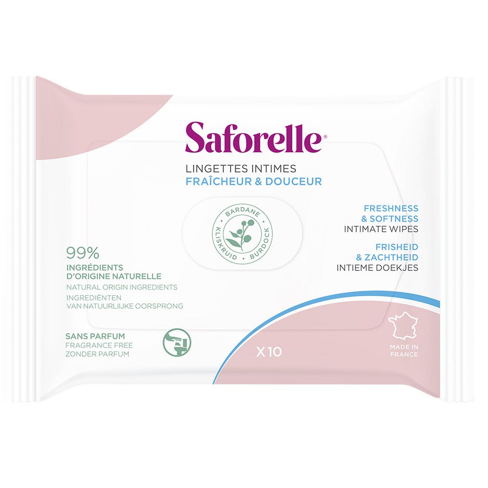 Saforelle Lingettes Intimes Jetables Ultra Douces Format Poche x10