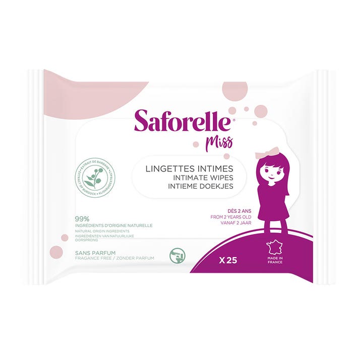 Lingettes Intimes x25 Miss biodégradables Saforelle