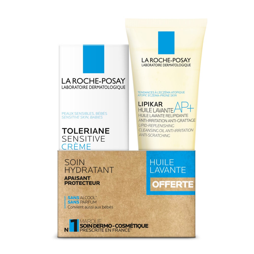 La Roche-Posay Toleriane Sensitive Soin Crème Hydratant Apaisant Protecteur + Lipikar Huile Lavante offerte