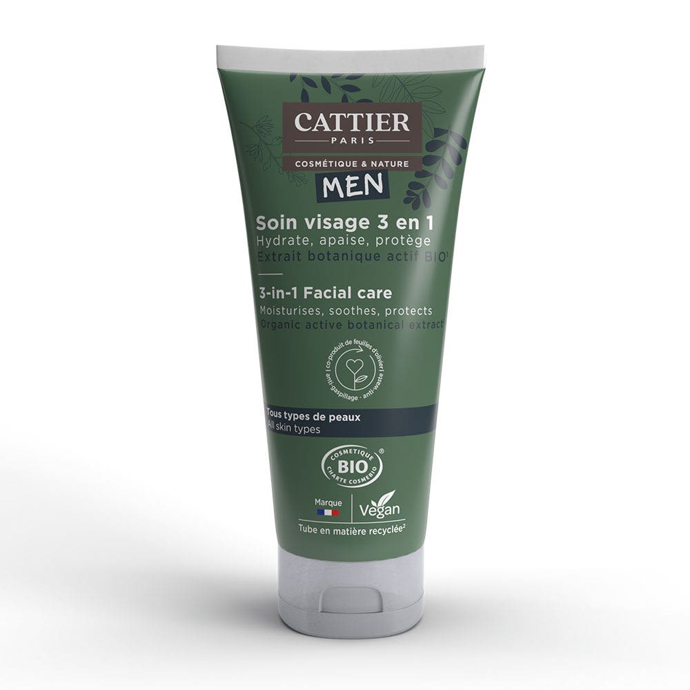 Cattier Homme Soin Visage 3 en 1 Bio Tous types de peaux 50ml
