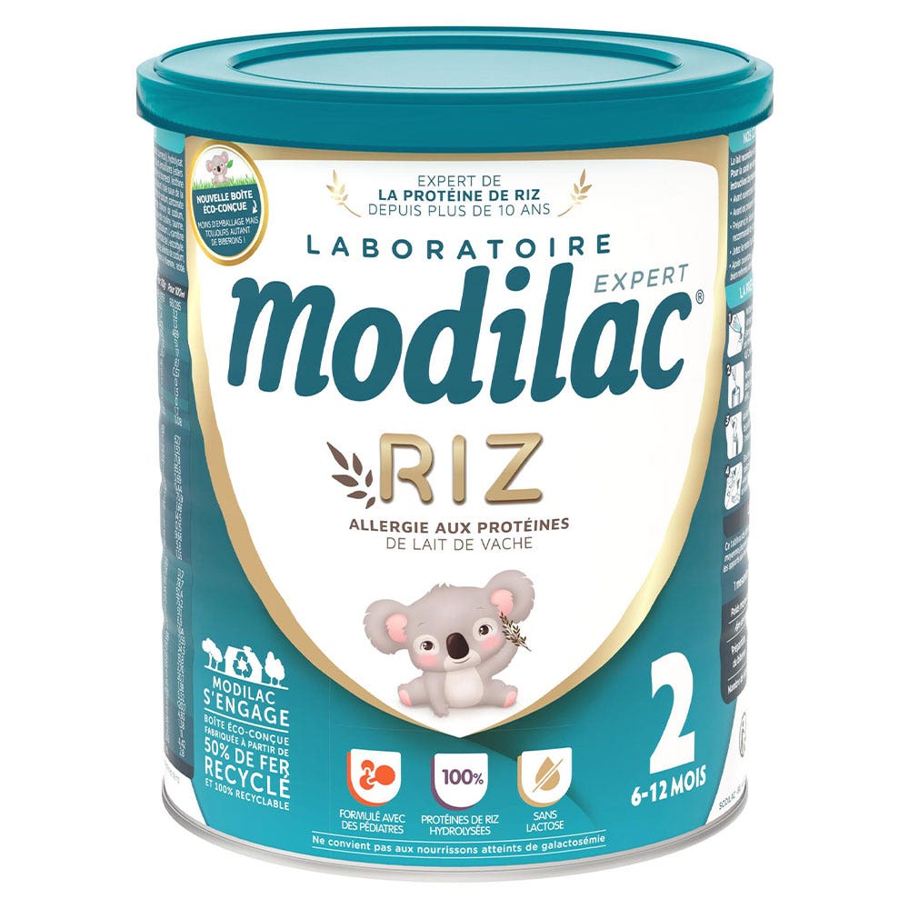 Modilac Riz Lait en Poudre Allergie Aux Protéines de Vache 2 6 à 12 Mois 800g