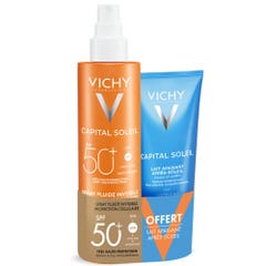 Vichy Capital Soleil Spray fluide invisible protection cellulaire SPF50+ 200ml + lait apaisant après-soleil offert 100ml