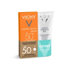 Vichy Capital Soleil Emulsion Toucher Sec SPF50+ 50ml + Lait Démaquillant 3en1 Offert
