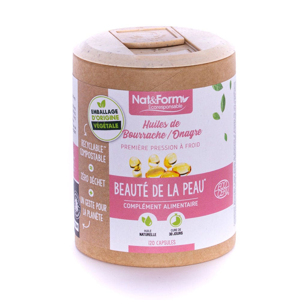 Nat&Form Huile de bourrache et onagre Bio Beauté de la peau 120 capsules