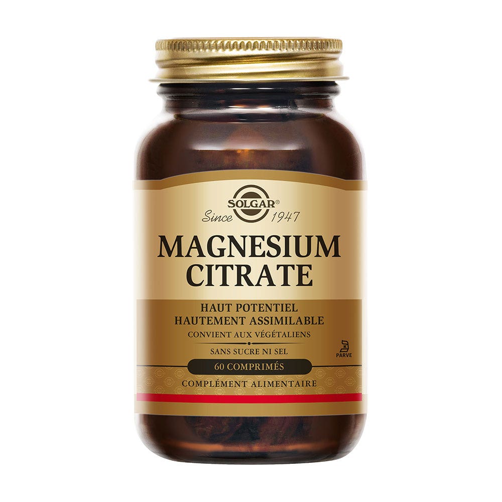 Solgar Magnésium Citrate Fatigue Vitalité 60 comprimés