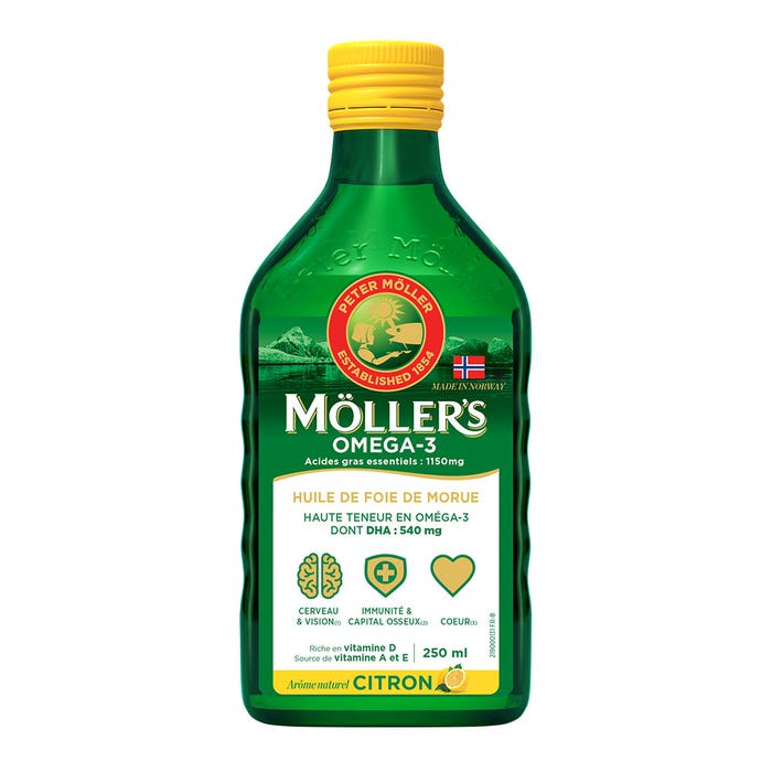 Moller'S Omega-3 Huile De Foie De Morue Liquide Arome Naturel Citron 250ml  - Easypara