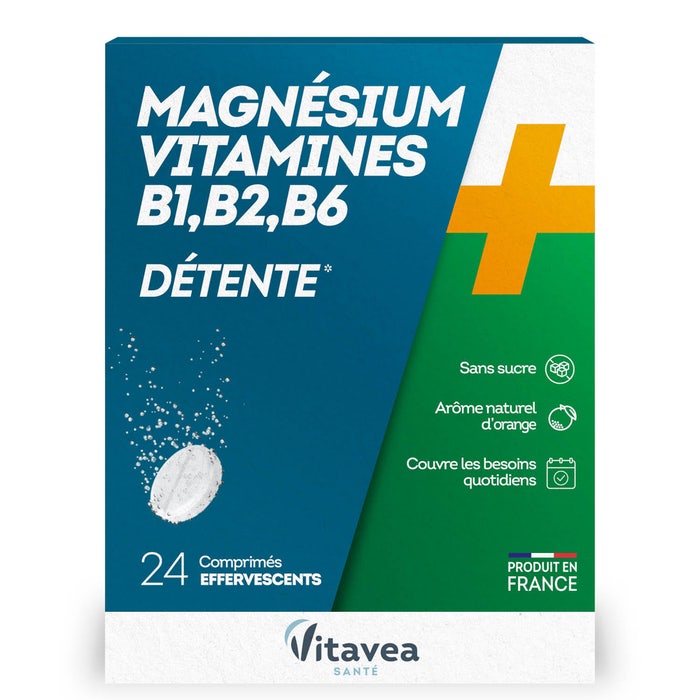Vitavea Santé Magnesium + Vitamines B1 B2 B6 Détente 24 Comprimes Effervescents