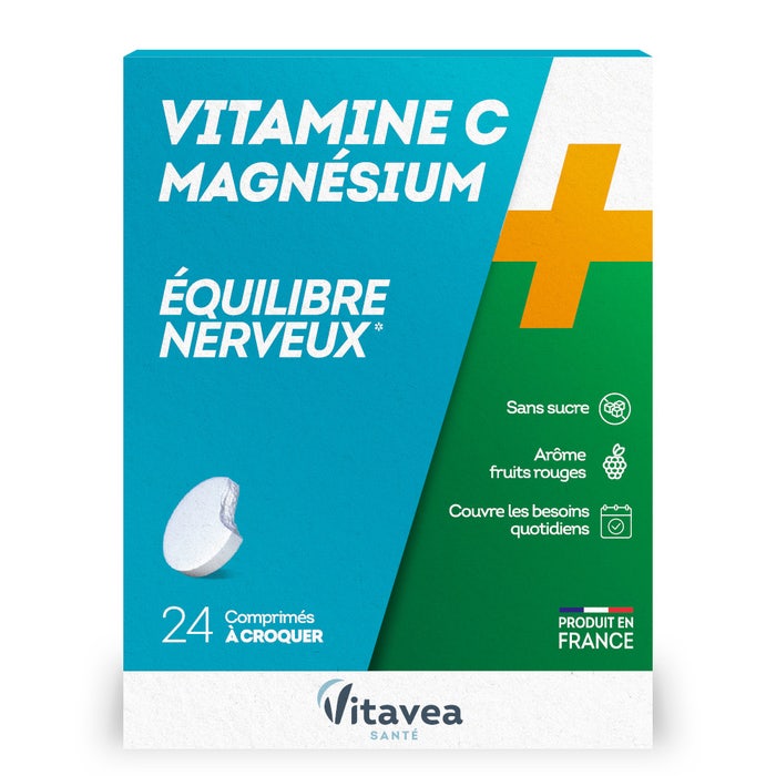 Vitamine C + Magnesium 24 Comprimes Equilibre nerveux Vitavea Santé