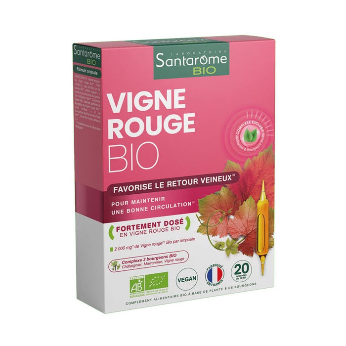 Santarome Vigne Rouge Favorise Le Retour Veineux Bio 20 Ampoules de 10ml