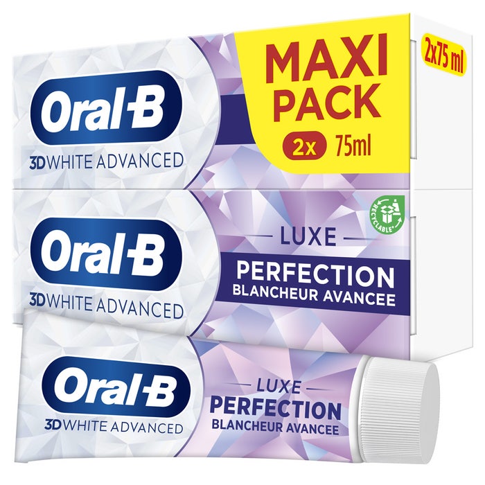 Oral-B 3D White Advanced Dentifrice Perfection Luxe Blancheur avancée 2x75ml