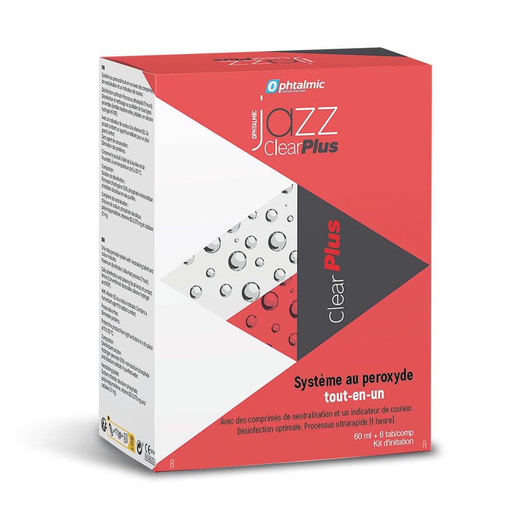 Ophtalmic ClearPlus Jazz Solution oxydante lentilles souples et rigides 60ml + 6 comprimés