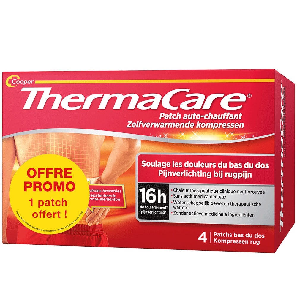 Thermacare Patchs Auto-Chauffant Soulage les douleurs du bas du dos 3+1 offert