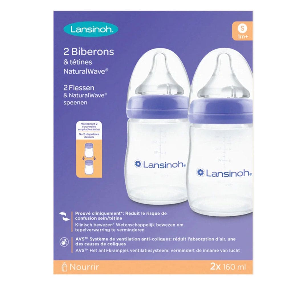 Lansinoh Natural Wave Biberon En Plastique Tétine Débit S 2x160ml