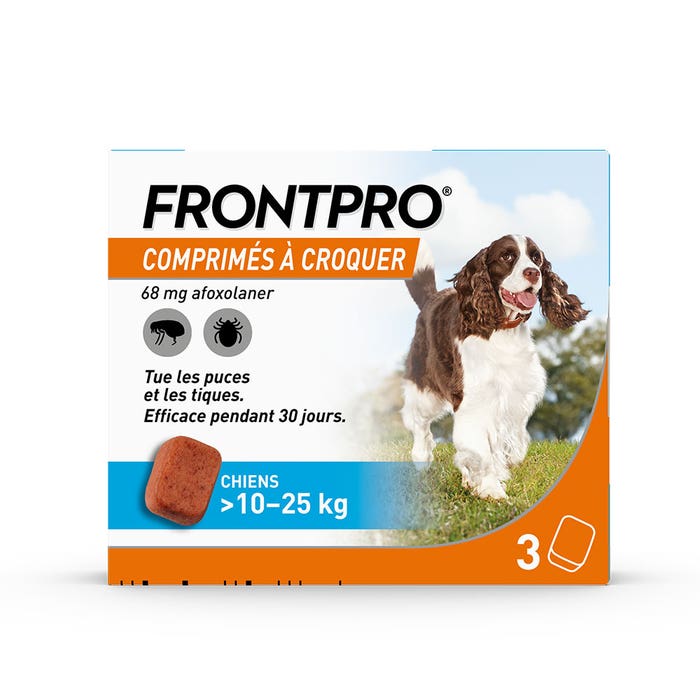 Frontline Frontpro antiparasitaire grand chien 10-25kg Puces et Tiques x3 comprimés
