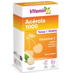 Vitamin22 Acérola 1000 Vitamine C naturelle 24 comprimés à croquer