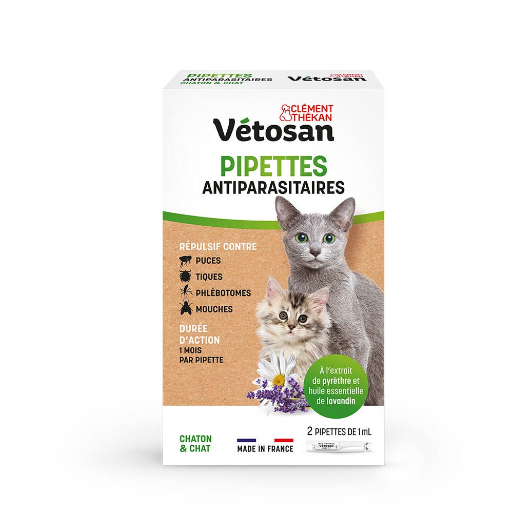 Clement-Thekan Vétosan Anti-Puces Anti-Tiques Chat et Chaton 2 Pipettes