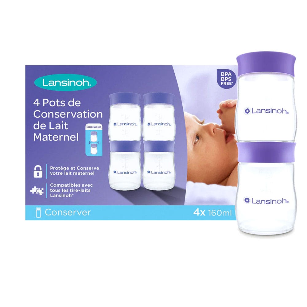 Lansinoh Pots De Conservation De Lait Empilables 4x160ml