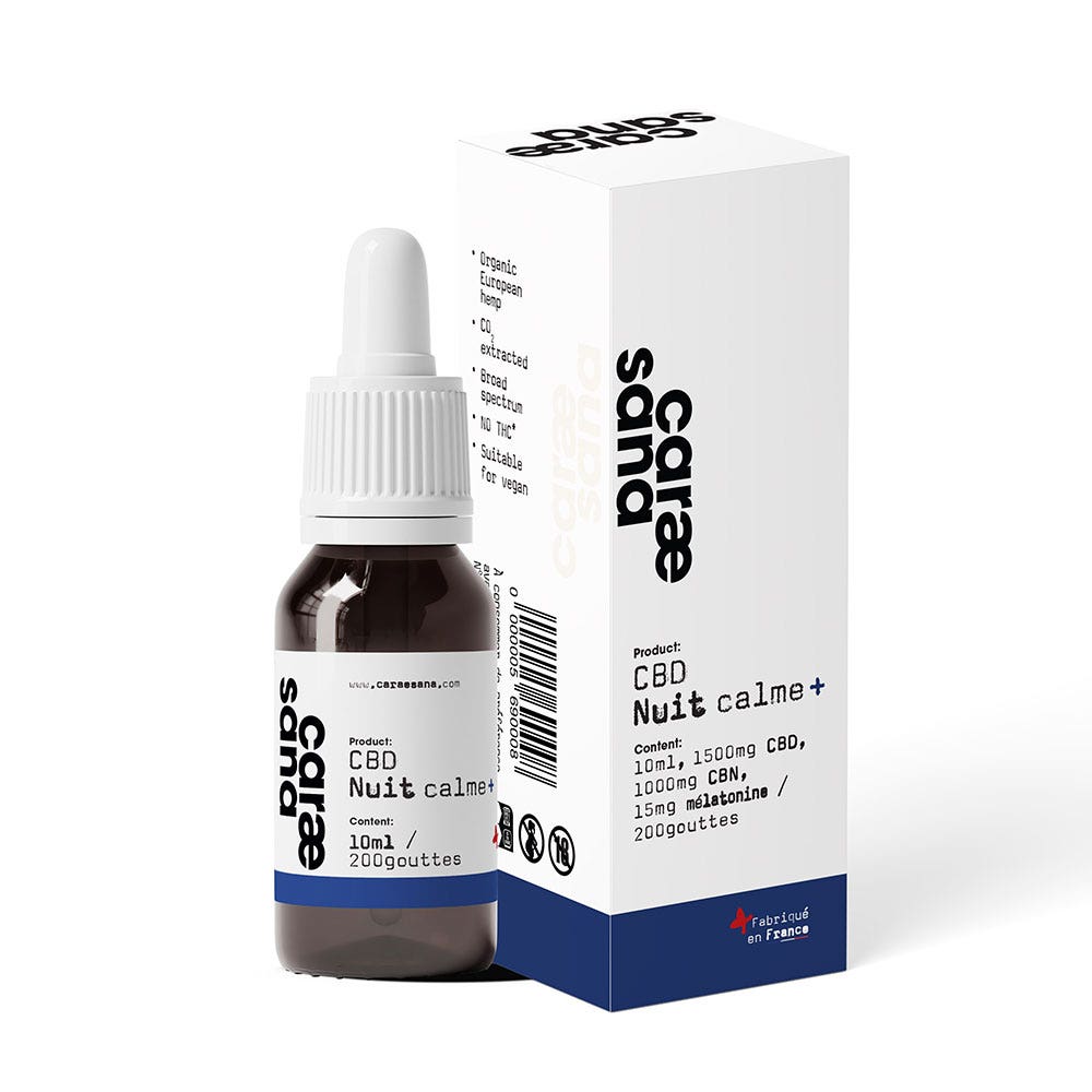 Caraesana Huile de cbd broadspectrum 1500mg + cbn 1000mg Nuit Calme+ 10ml