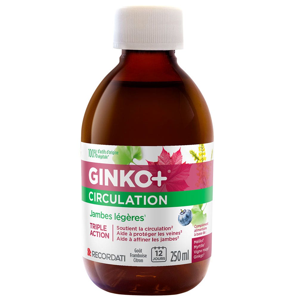 Ginko+ Circulation Jambes Légères Goût Framboise Citron 250ml