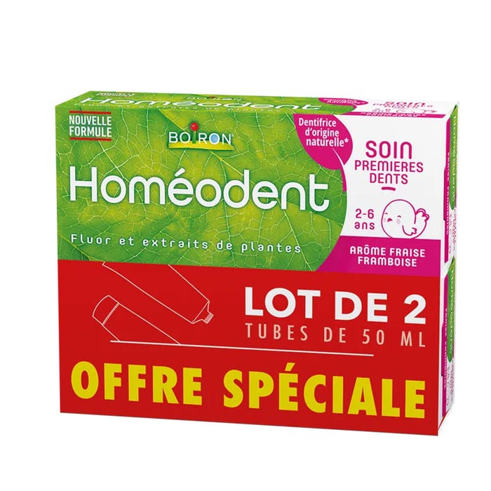 Boiron Homeodent Dentifrice Soin Premieres Dents 2-6ans Fraise Framboise 2x50ml