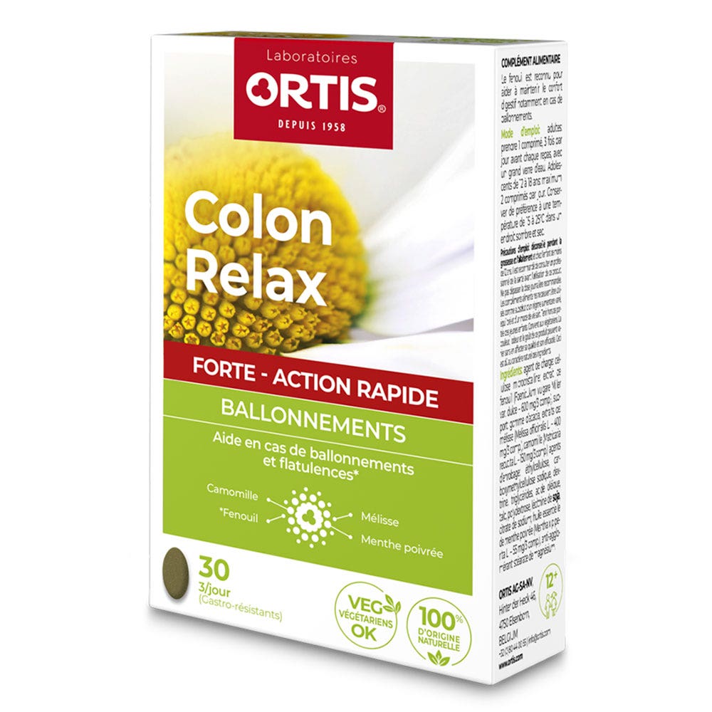 Ortis Colon Relax Forte Ballonnements 30 comprimés