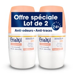 Etiaxil Déodorant Roll-on Douceur Sans Aluminium 48h Peaux Sensibles 2x50ml