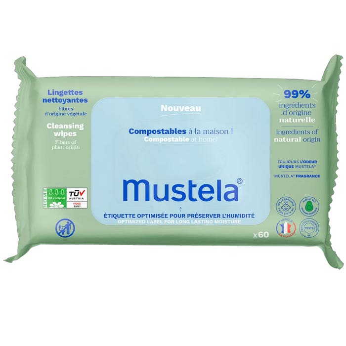 Mustela Lingettes Nettoyantes Compostables Parfumées x60