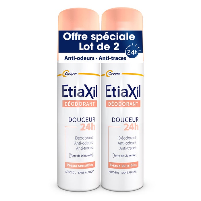Etiaxil Déodorant Spray Douceur 24h Peaux Sensibles 2x150ml