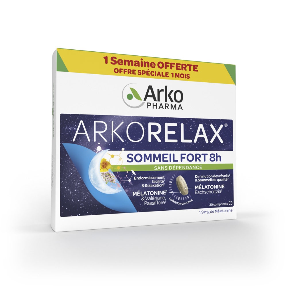 Arkopharma Arkorelax Sommeil Fort 8H 1.9mg Mélatonine 30 comprimés