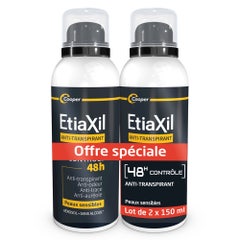 Etiaxil Anti-Transpirant Déodorant Spray Contrôle 48h Men Peaux Sensibles 2x150ml