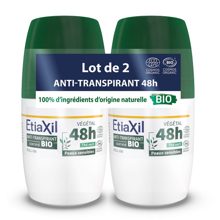 Etiaxil Anti-Transpirant Déodorant Roll-on Végétal 48H Thé Vert Bio 2x50ml