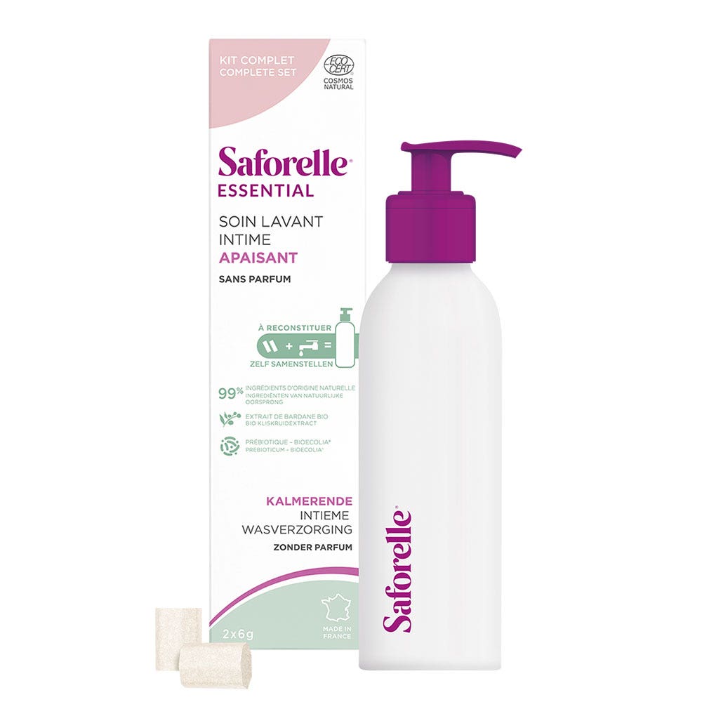 Saforelle Essential Starter Kit Soin Lavant Intime Apaisant à Reconstituer 1 flacon en aluminium + 2 bâtonnets à diluer