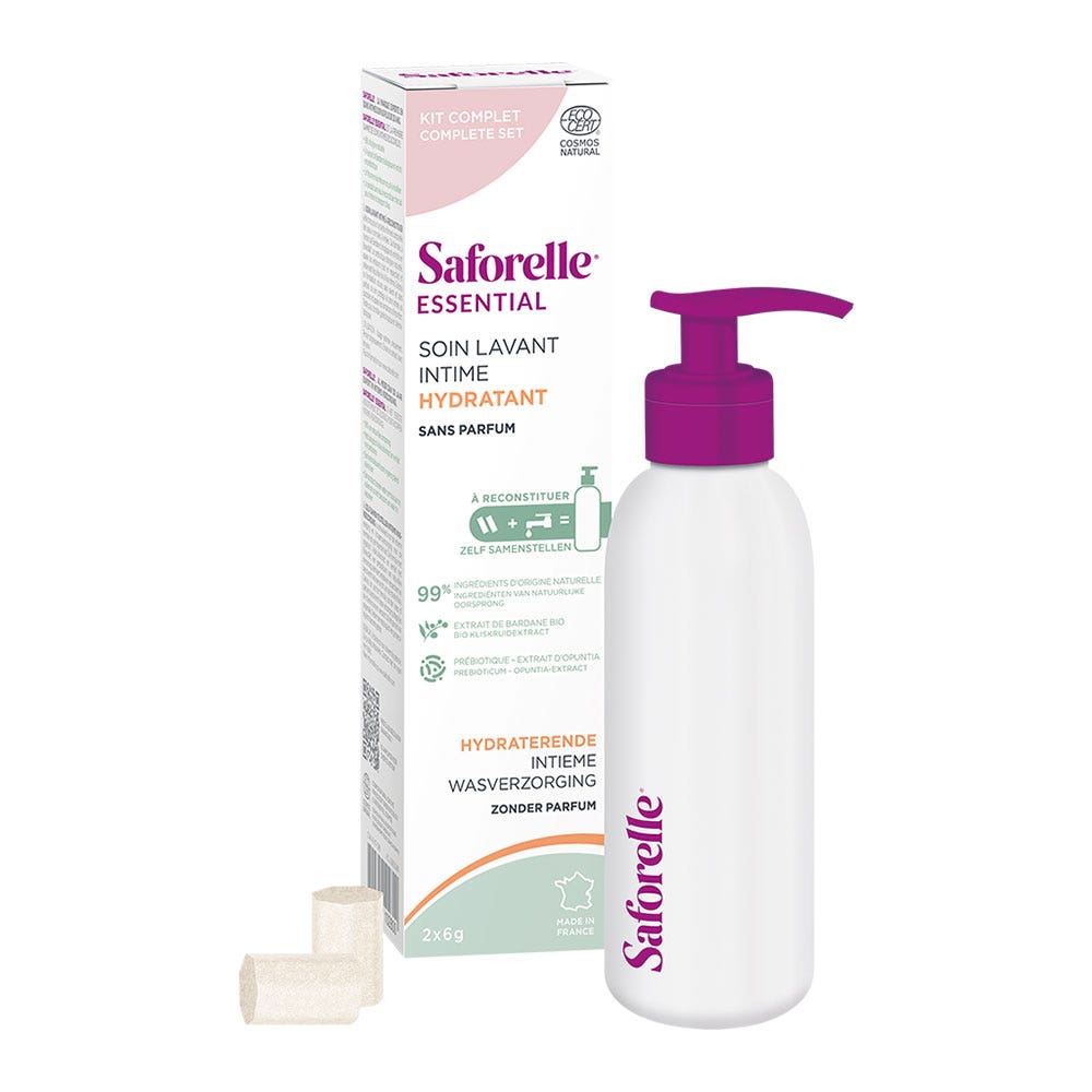 Saforelle Essential Starter Kit Soin Lavant Intime Hydratant à Reconstituer 1 flacon en aluminium + 2 bâtonnets à diluer