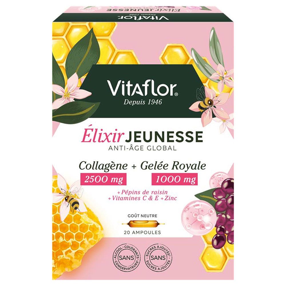 Vitaflor Elixir Jeunesse Anti-âge Global Goût Neutre 20 ampoules