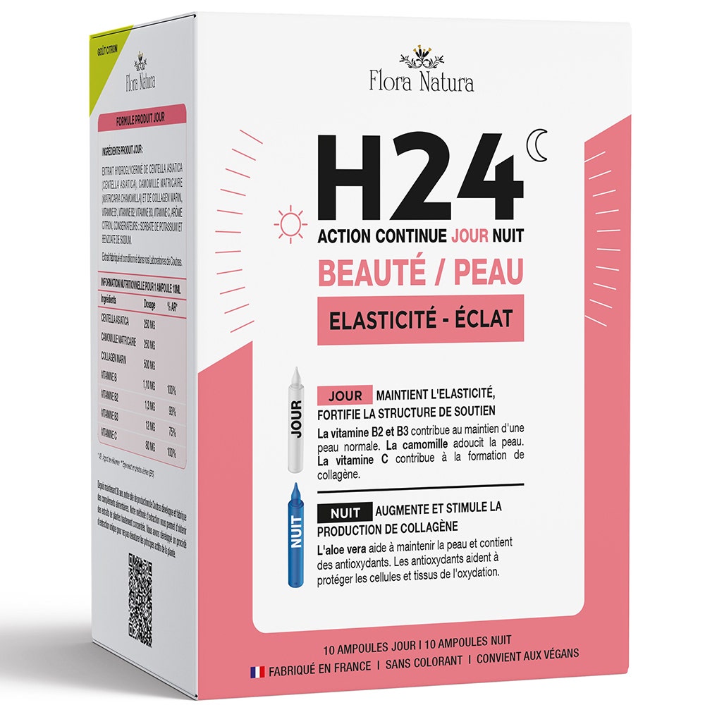 Flora Natura H24 Beauté & Peau Elasticité - Eclat 10 Ampoules Jour & 10 Ampoules Nuit
