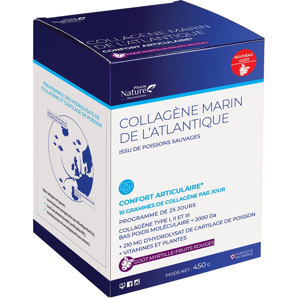 Kersiens Collagène Marin de L'Atlantique Confort Articulaire Goût Myrtille Fruits Rouges 450g