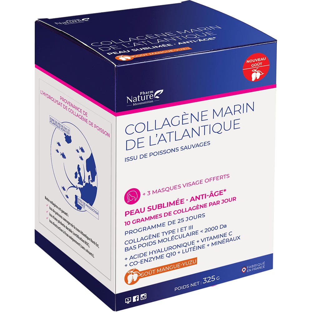 Kersiens Collagène Marin de L'Atlantique Peau Sublimée Anti-âge Goût Mangue-Yuzu 325g