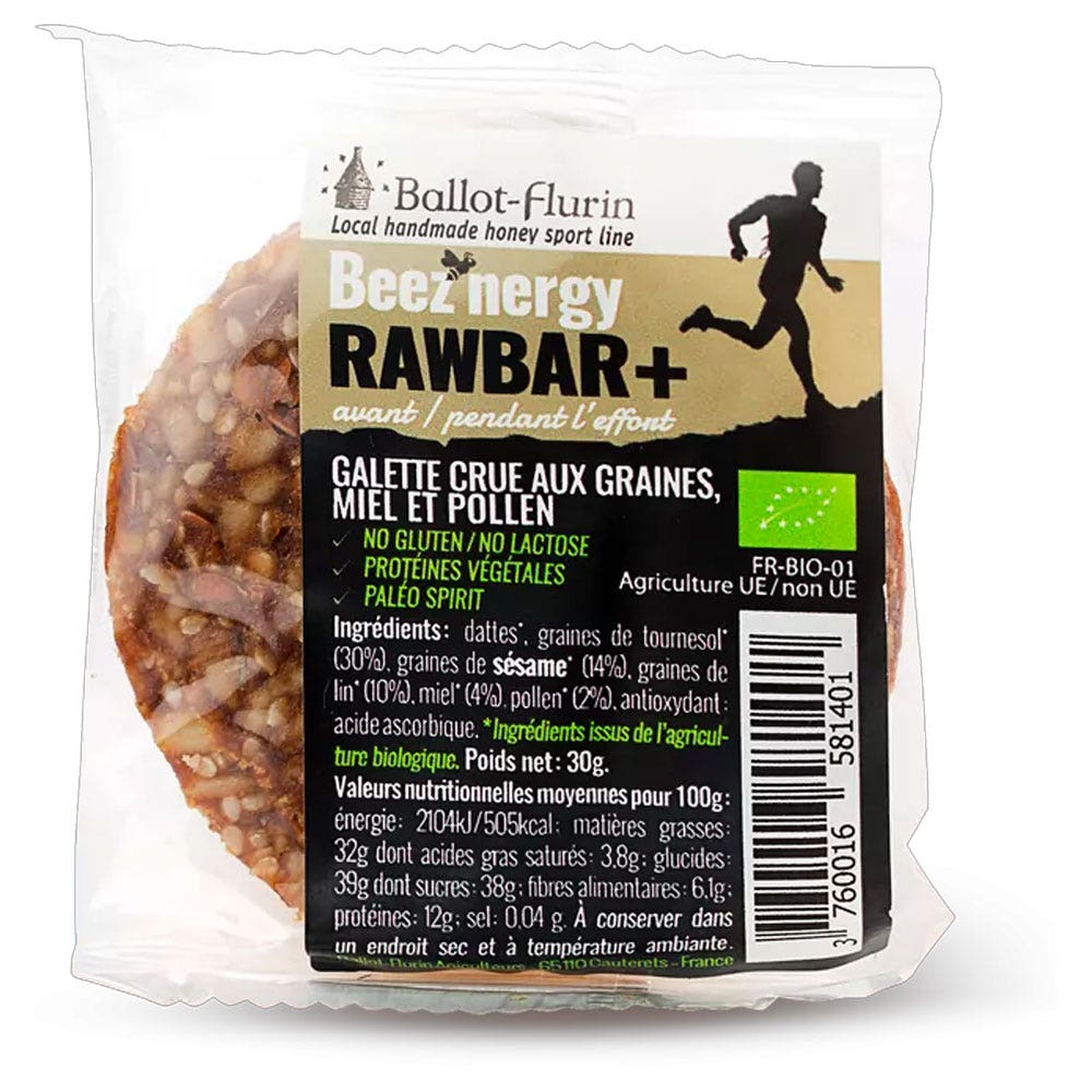 Ballot-Flurin Beez'nergy Rawbar Galette crue aux Graines, Miel et Pollen 30g