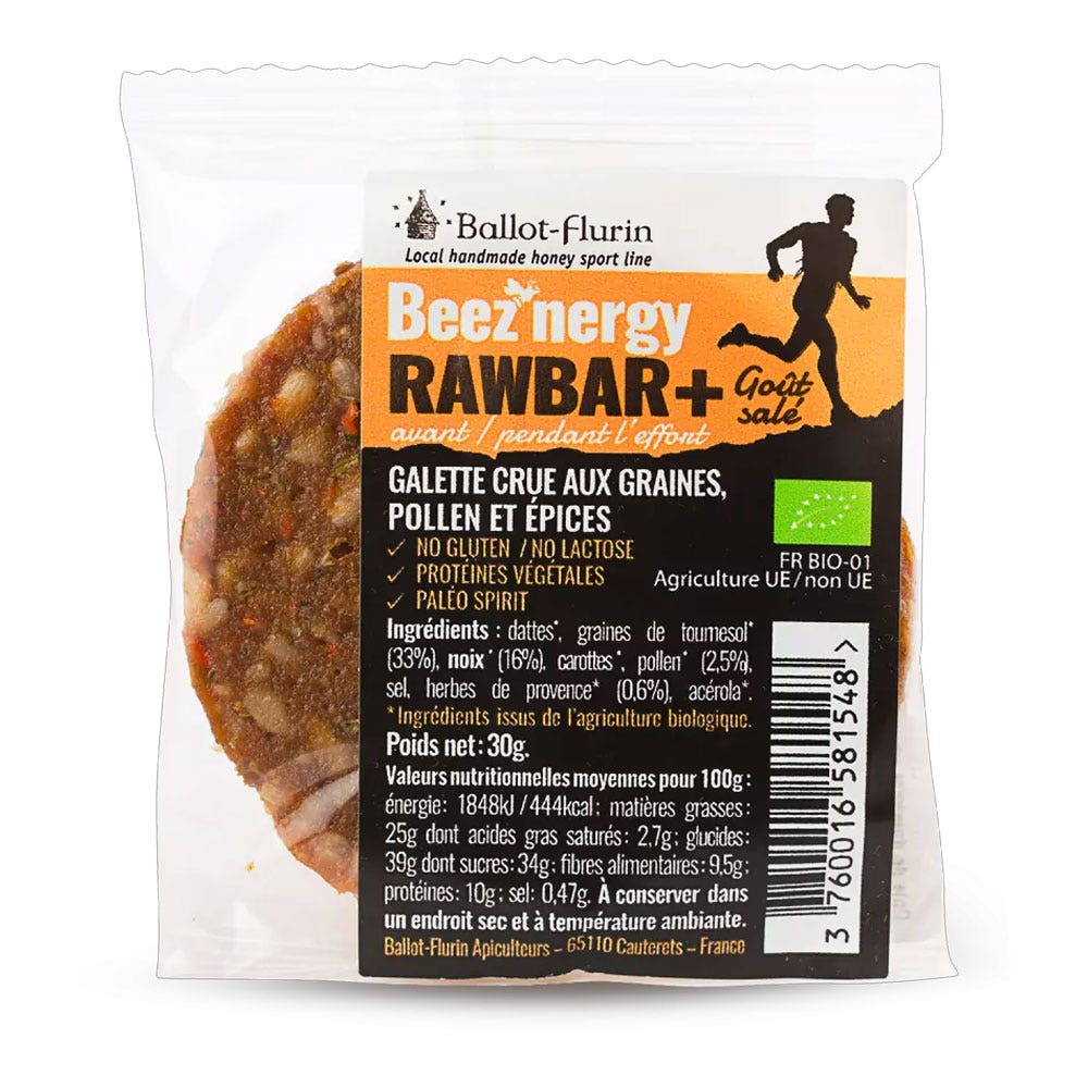 Ballot-Flurin Beez'nergy Rawbar Salée Galette crue aux Graines, Pollen et Epices 30g