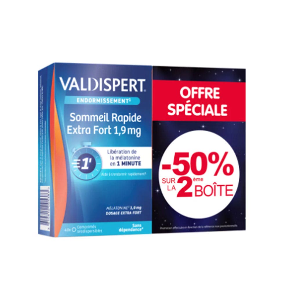 Valdispert Mélatonine 1.9 mg Spécial Horaires Décalés 2x40 comprimés