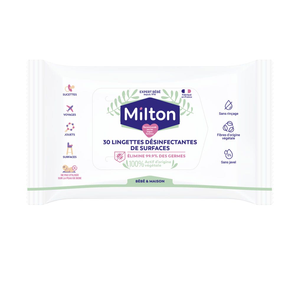 Milton Lingettes Desinfectantes De Surfaces Biodegradables x30