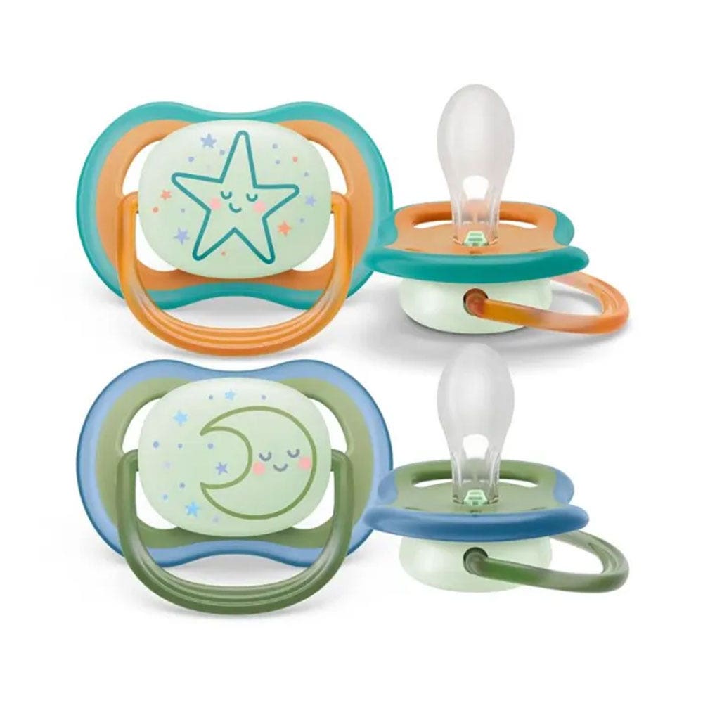 Avent Ultra-Air Sucettes symétriques silicone Phosphorescentes Nuit 18 Mois et Plus x2
