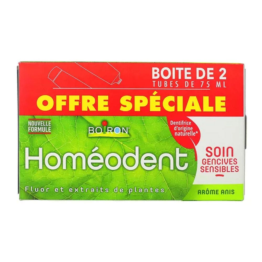 Boiron Homeodent Dentifrice Soin Gencives Sensibles Arôme Anis 2x75ml