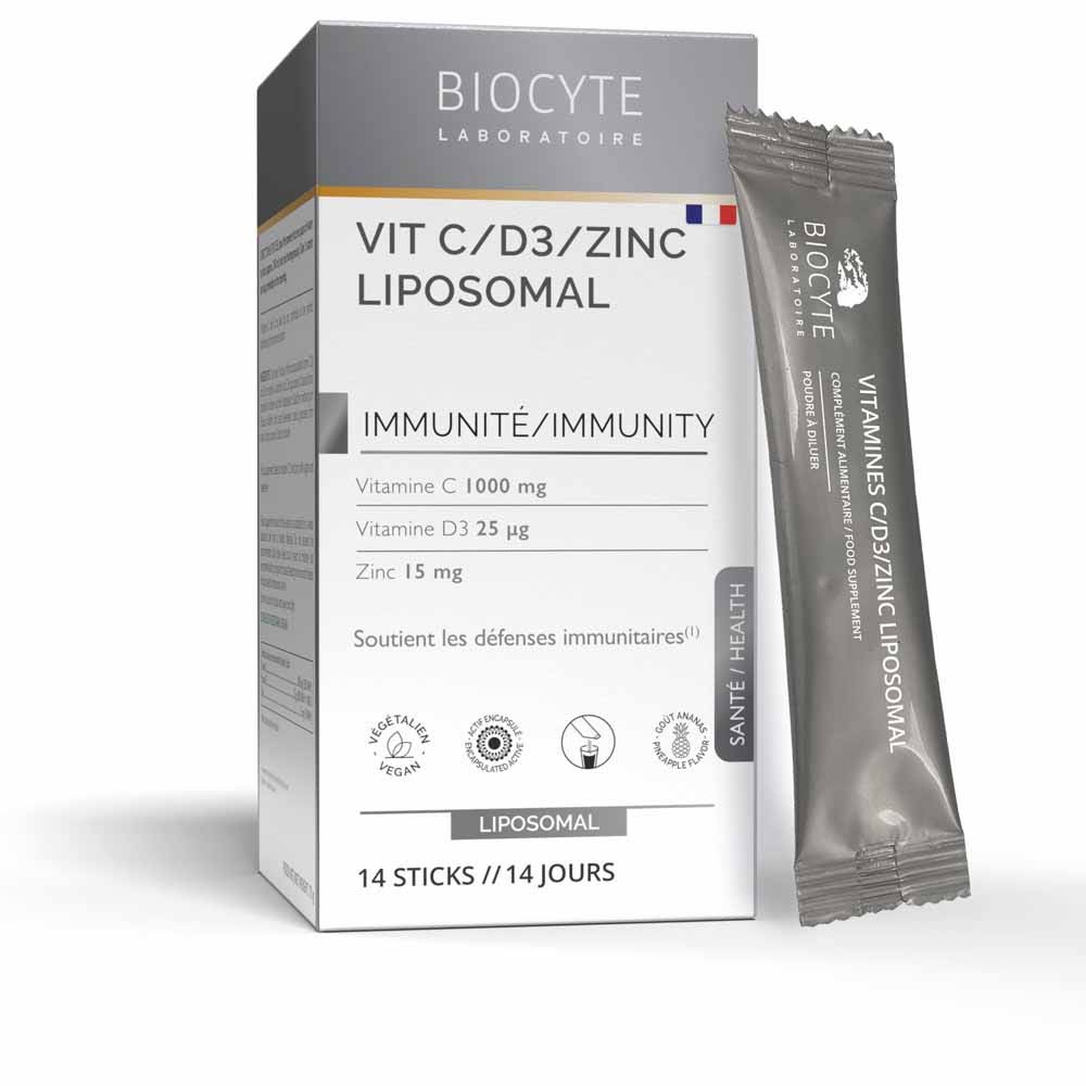 Biocyte Santé Vitamine C, D3, Zinc Liposomal Immunité Goût Ananas 14 Sticks