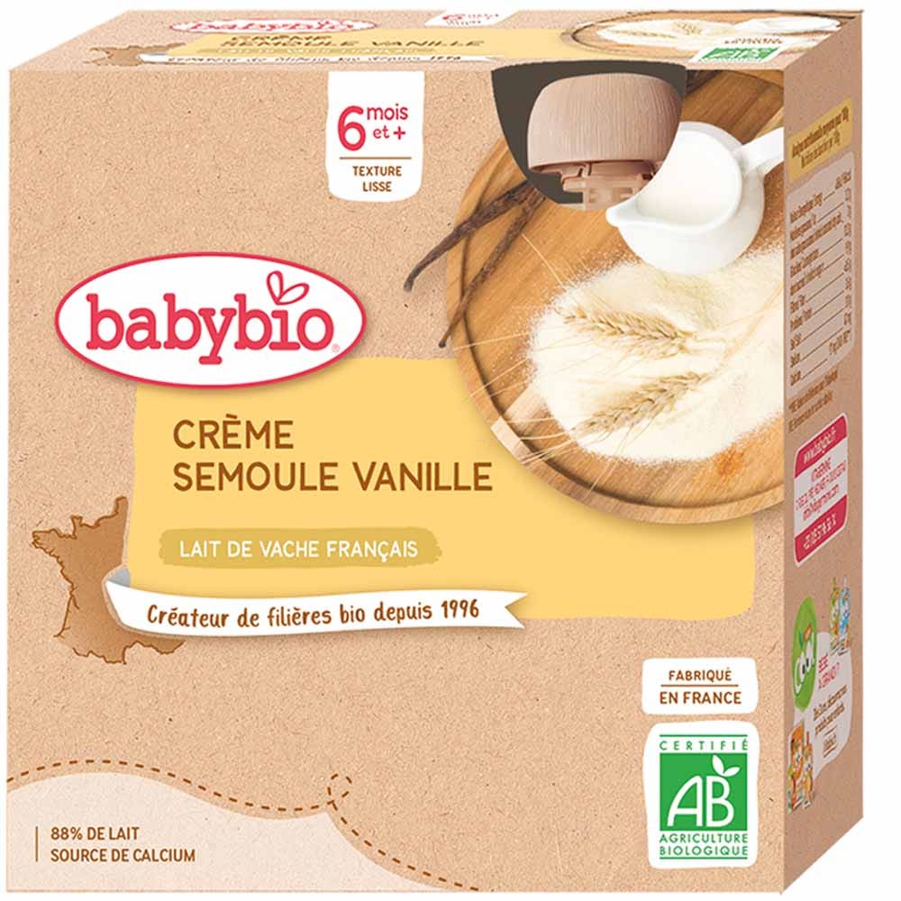 Babybio Gourde Dessert Lacte Creme Semoule Vanille Bio Des 6 Mois 4x85g