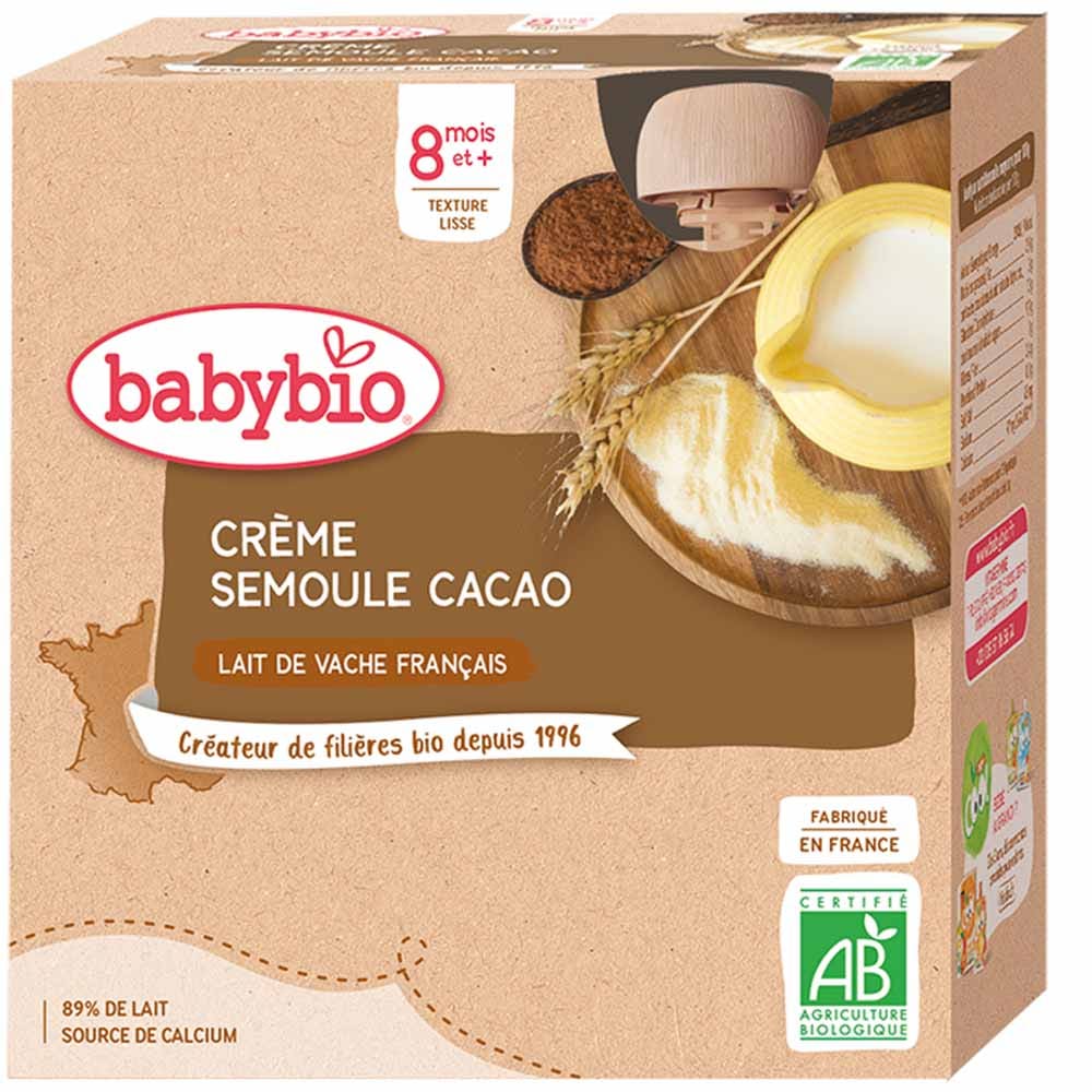 Babybio Gourde Dessert Lacte Creme De Semoule Cacao Bio Des 8 Mois 4x85g