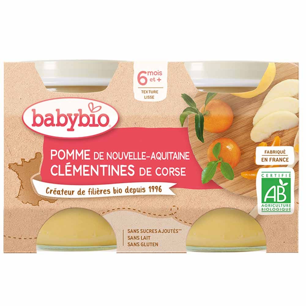 Babybio Pots de fruits Pomme et Clementines Dès 6 mois 2x130g